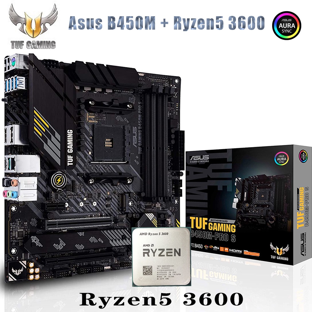 ASUS TUF B450M PRO S Gaming Motherboard + AMD Ryzen 5 3600 R5 3600 ...