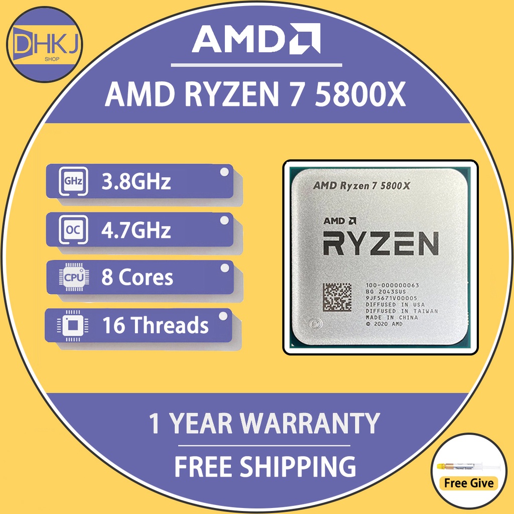 USED AMD Ryzen 7 5800X R7 5800X 3.8 GHz Eight-Core 16-Thread CPU