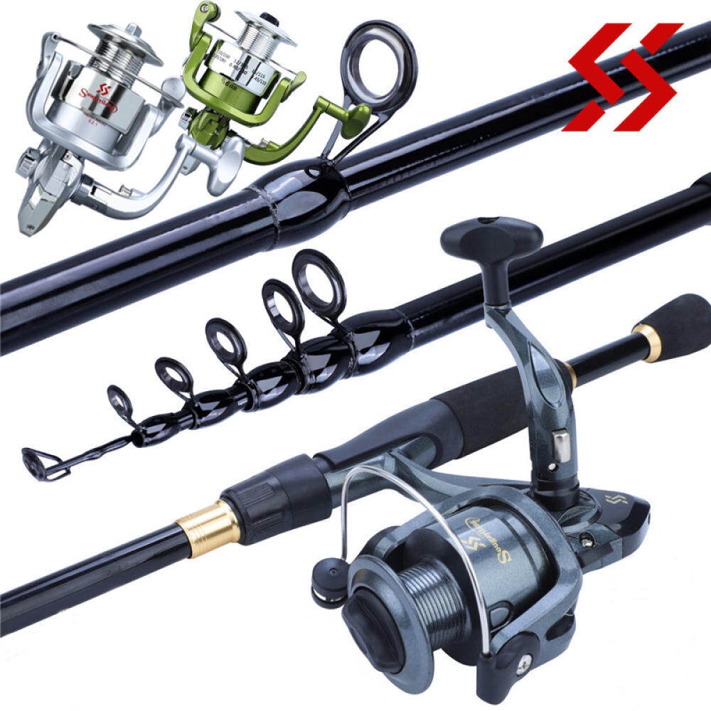 Set Telescopic Fishing Rod 1.8m-2.4m and Spinning Reel 5.2:1 Gear