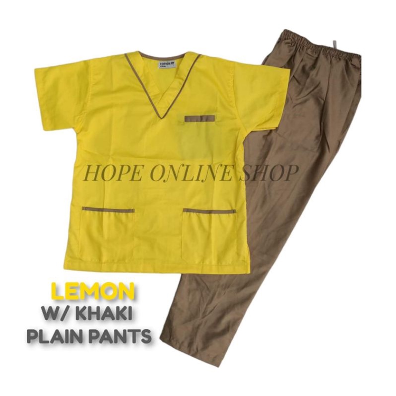 Scrub suit set LEMON YELLOW W/ KHAKI PANTS Shopee Philippines