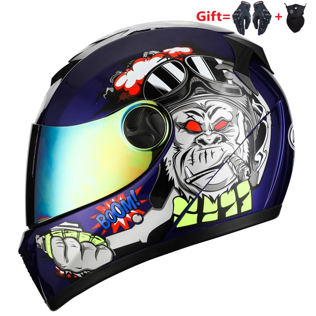 Full Face Motorcycle Helmet Dual lens Visors Safety Racing Motocross ...