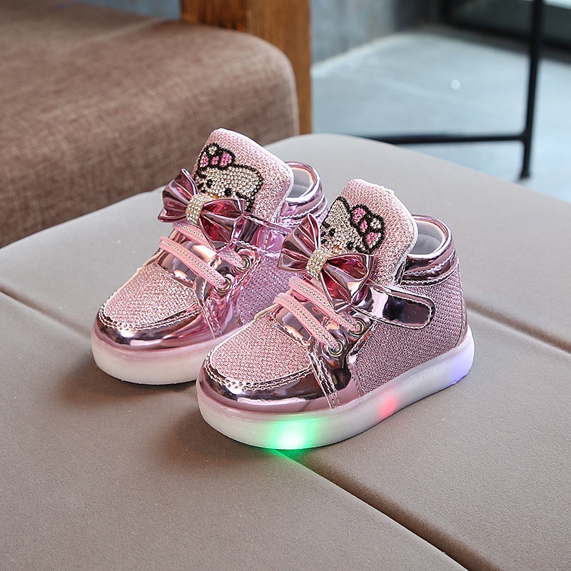LED boots for kids girls light up kitty pattern Low top boots for kids ...