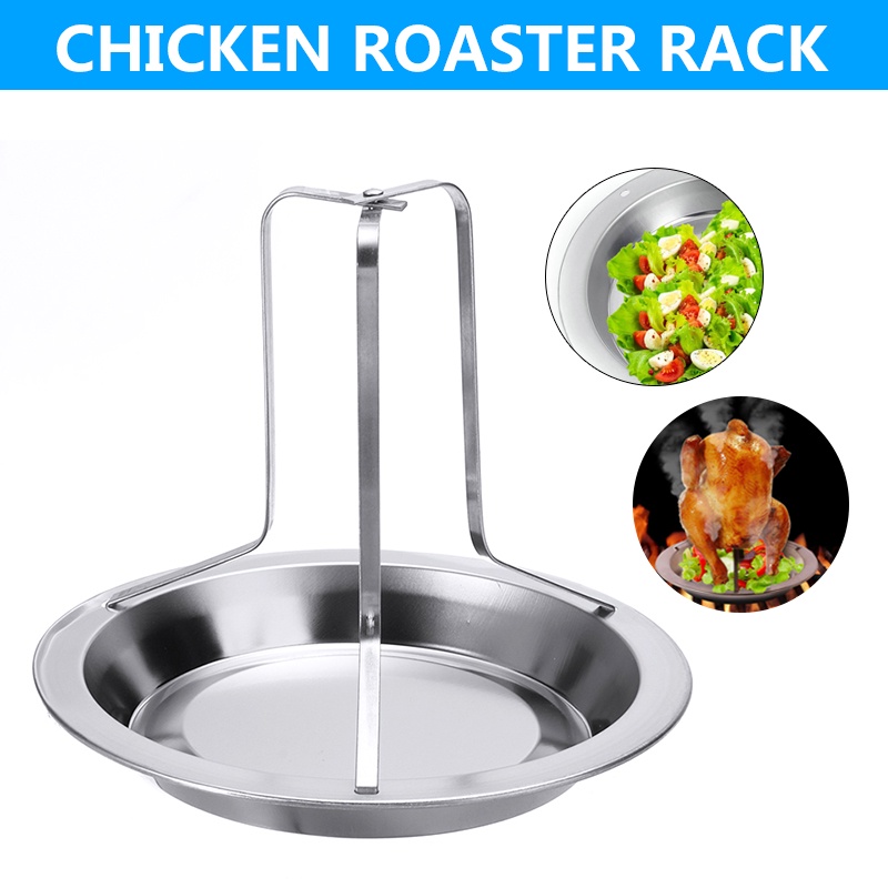 Stainless Steel Chicken Roaster Rack Beer Can Stand with Pan For BBQ ...