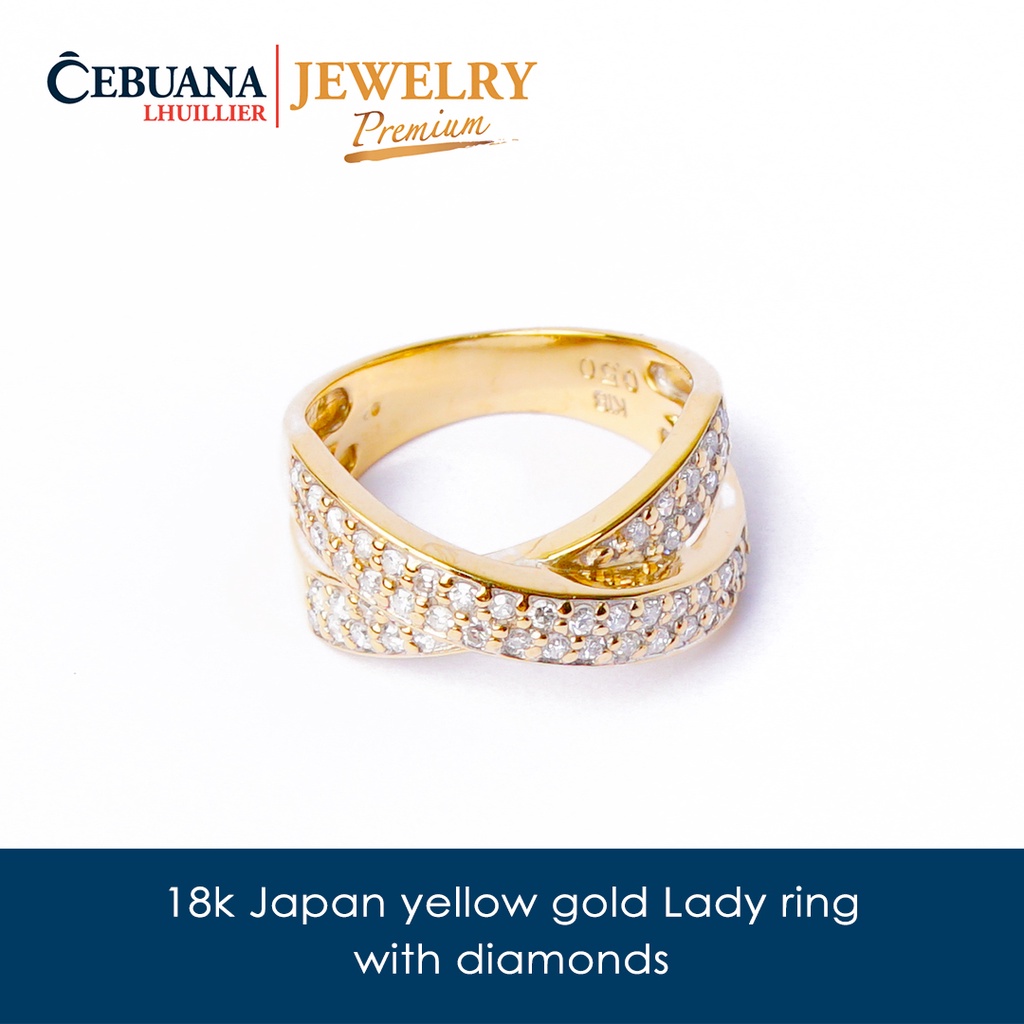 18k Japan Yellow Gold Lady Ring with Diamonds | Shopee Philippines