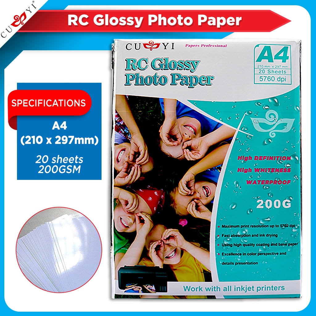 CUYI RC High Glossy Photo Paper 260GSM (20 Sheets Per Pack) A4 / 5R ...