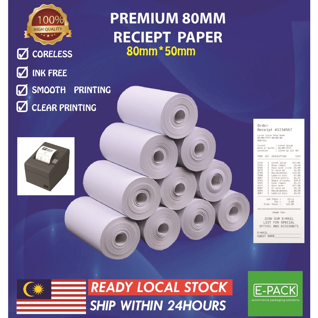 Receipt Paper Thermal Receipt Paper Thermal Paper Roll 80mm x 50mm