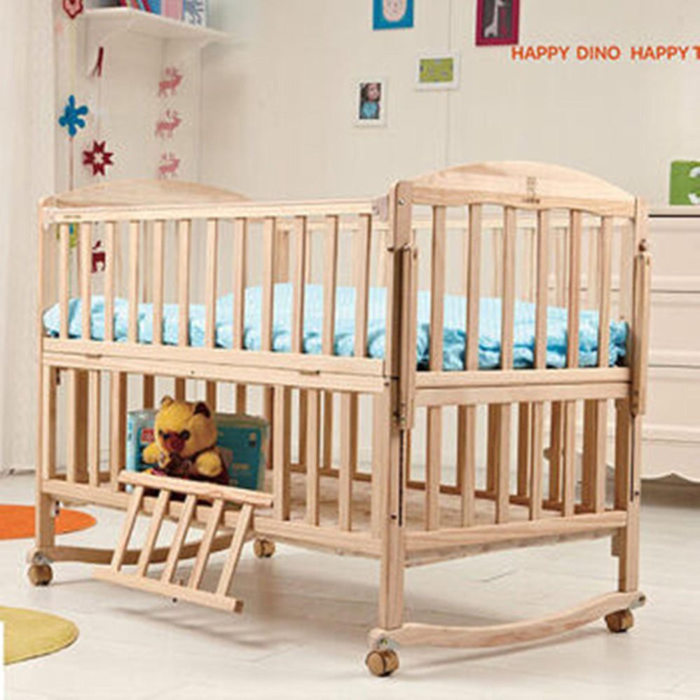 Happy Dino Compact Wooden Crib Brown