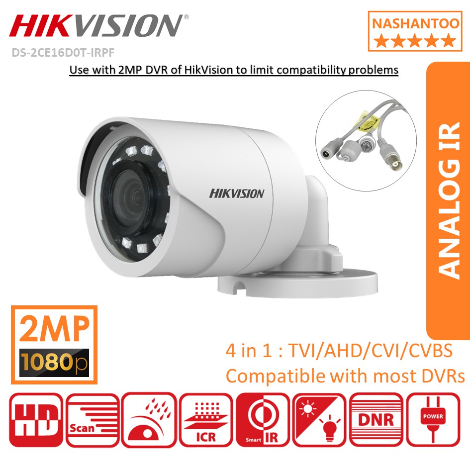 HIKVISION DS-2CE16D0T-IRPF 2MP Bullet HDTVI CCTV Outdoor Waterproof Analog  Camera