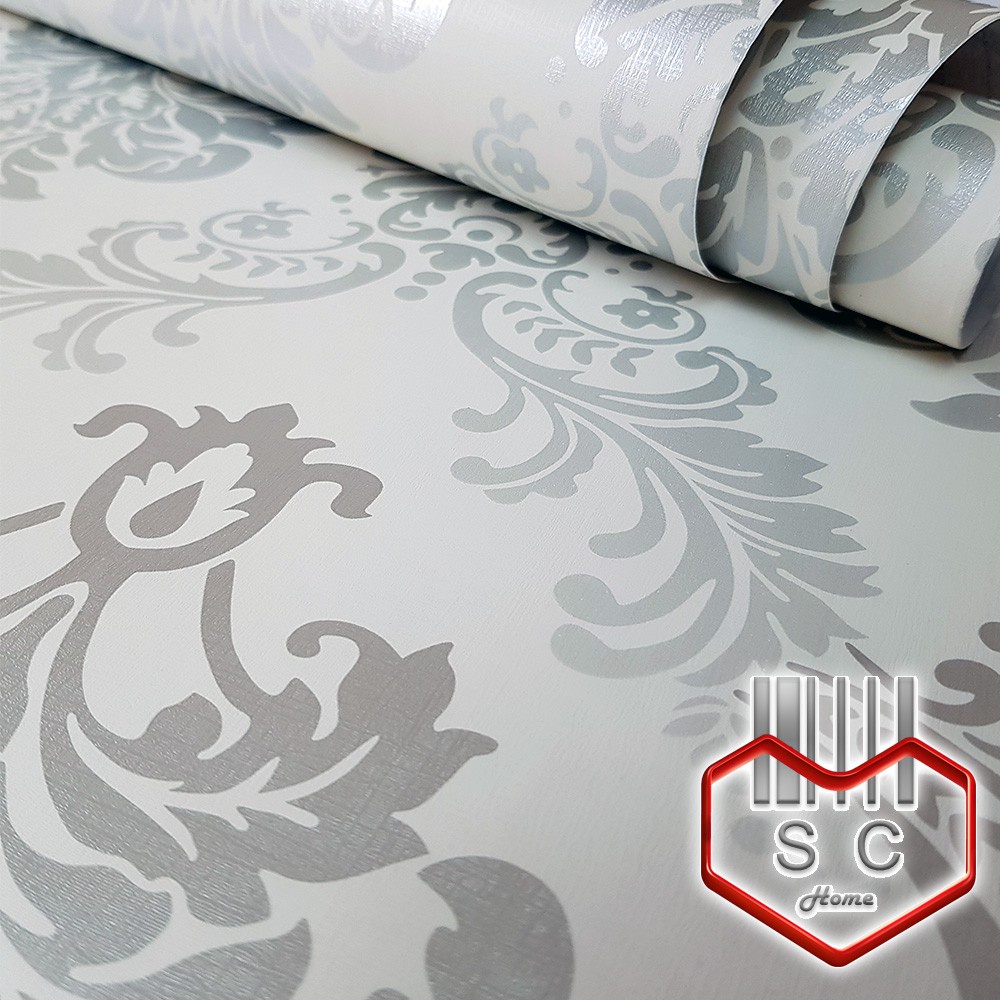 Wall Sticker VICTORIAN DAMASK SILVER (45CM x 10M) Self Adhesive 3D ...