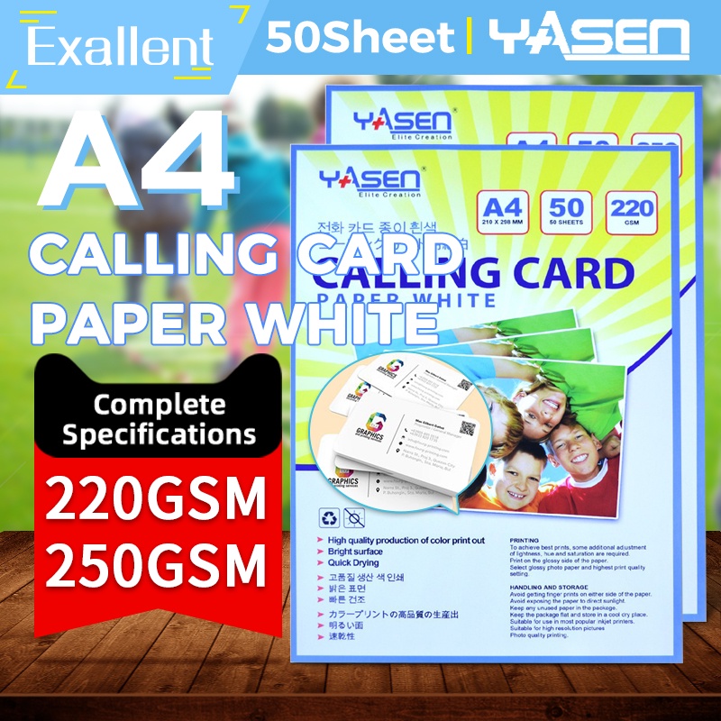 Yasen Matte Double Side Calling Card Paper White A4 220/250Gsm 50Sheets ...