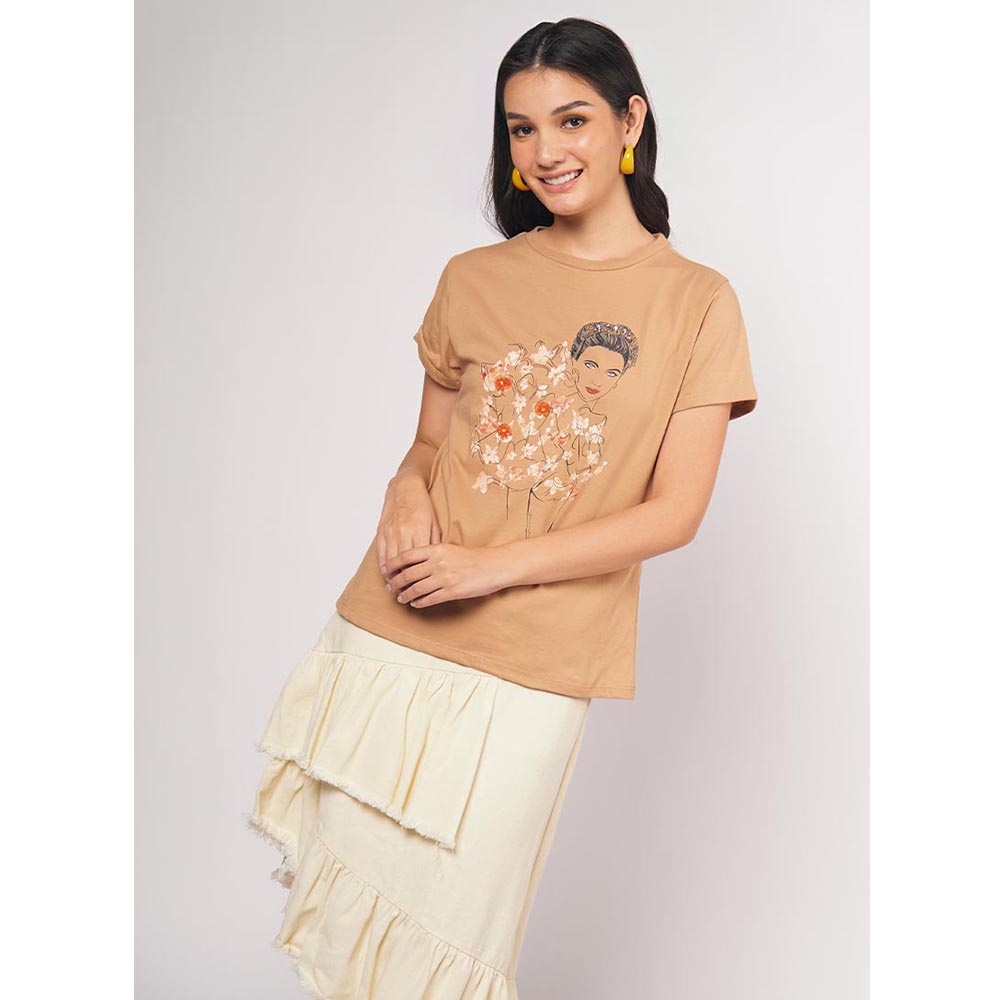Iconic Tees Elizabeth Short Sleeve Top (Khaki) | Shopee Philippines