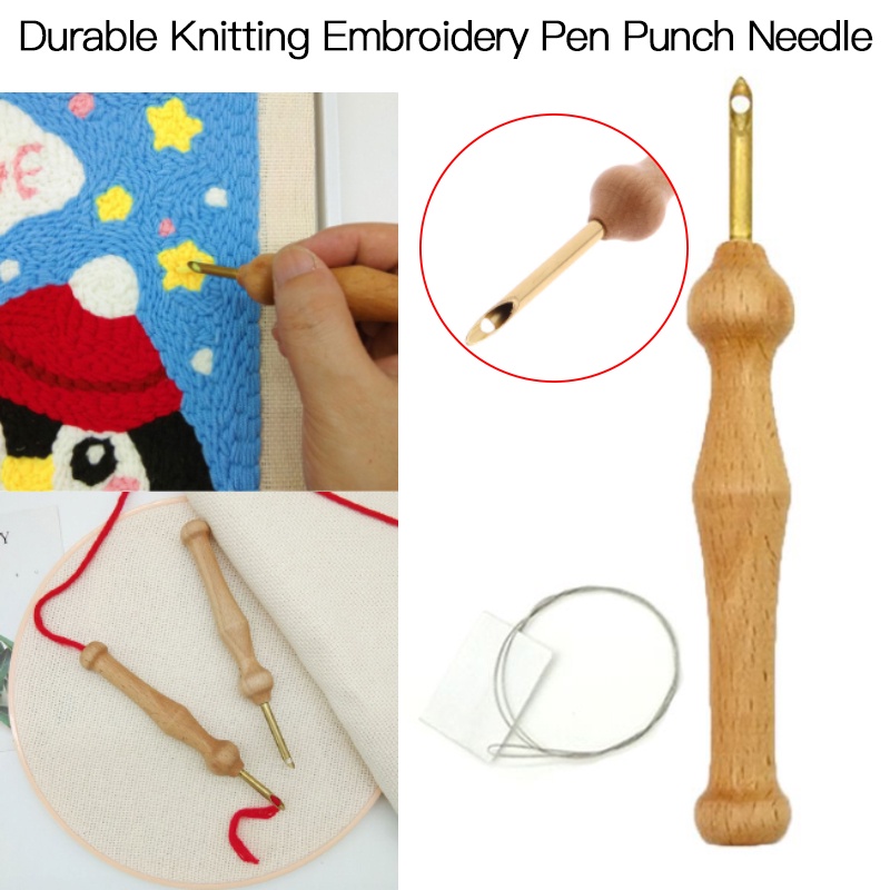 Durable Knitting Embroidery Pen Punch Needle Threader Set DIY Wood ...