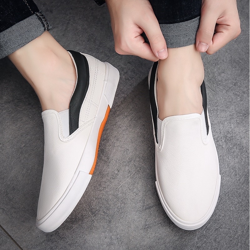 COASTAR Slip On Leather White Sneakers Korean Style Men Shoes #859 ...