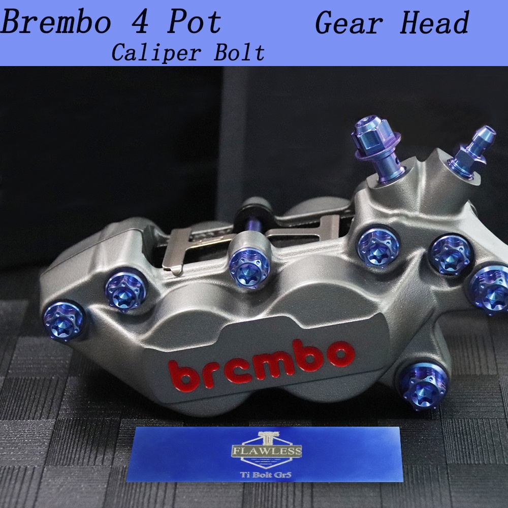 FlawlessTi Brembo 4 Piston 2 Piston Gr5 Titanium Bolts Brake Caliper