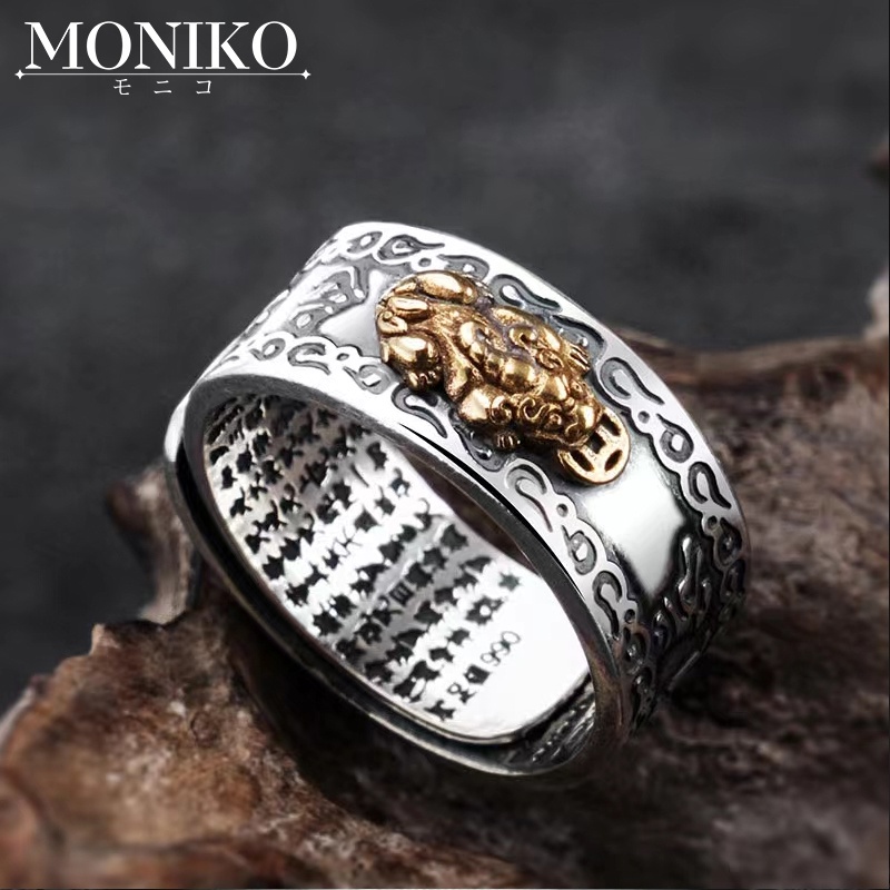 Renning 925 Sterling Silver Feng Shui PiXiu Ring For Men Women