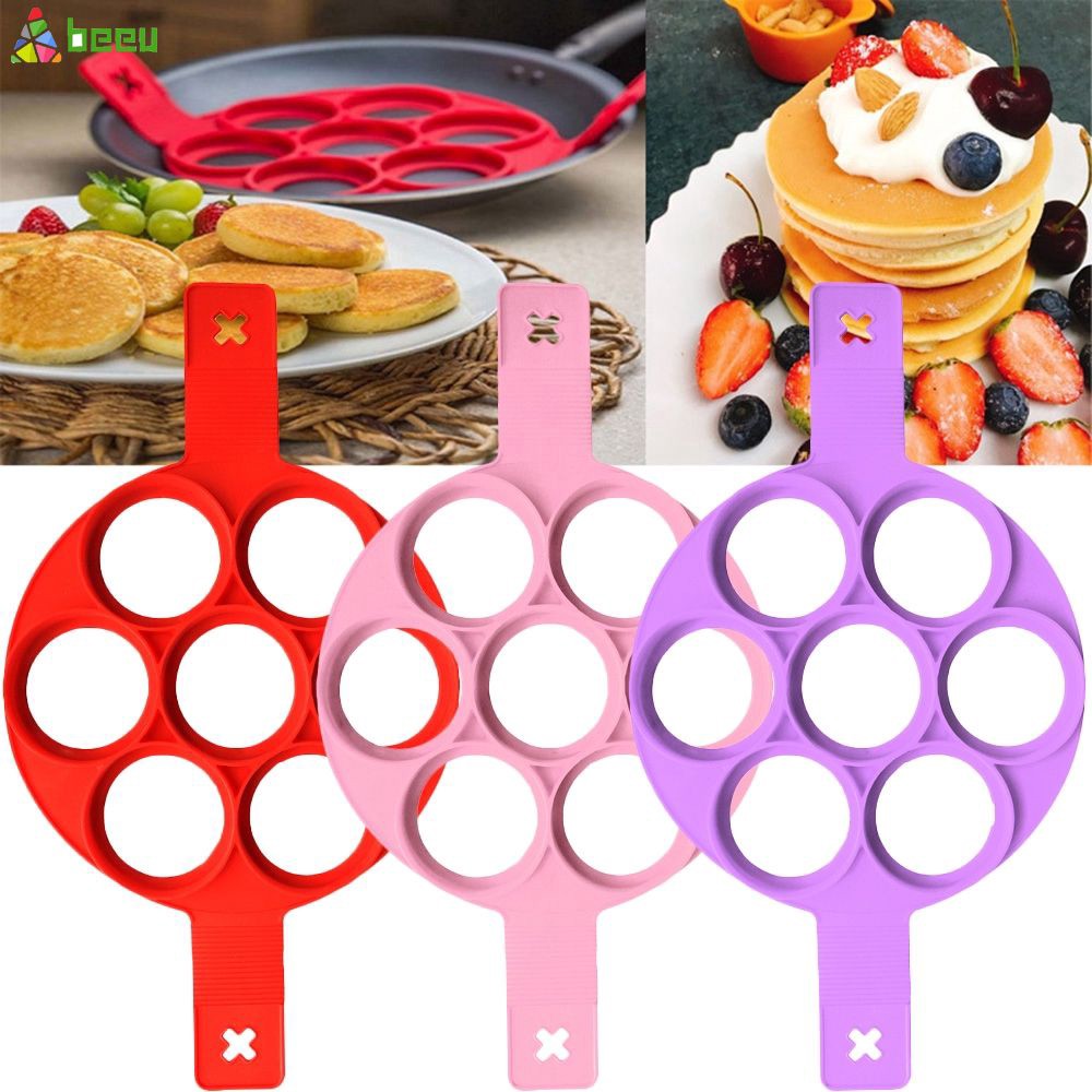 TONG'S Silicone Pancake Molds 7 Circles Reusable Non Stick Egg Mold