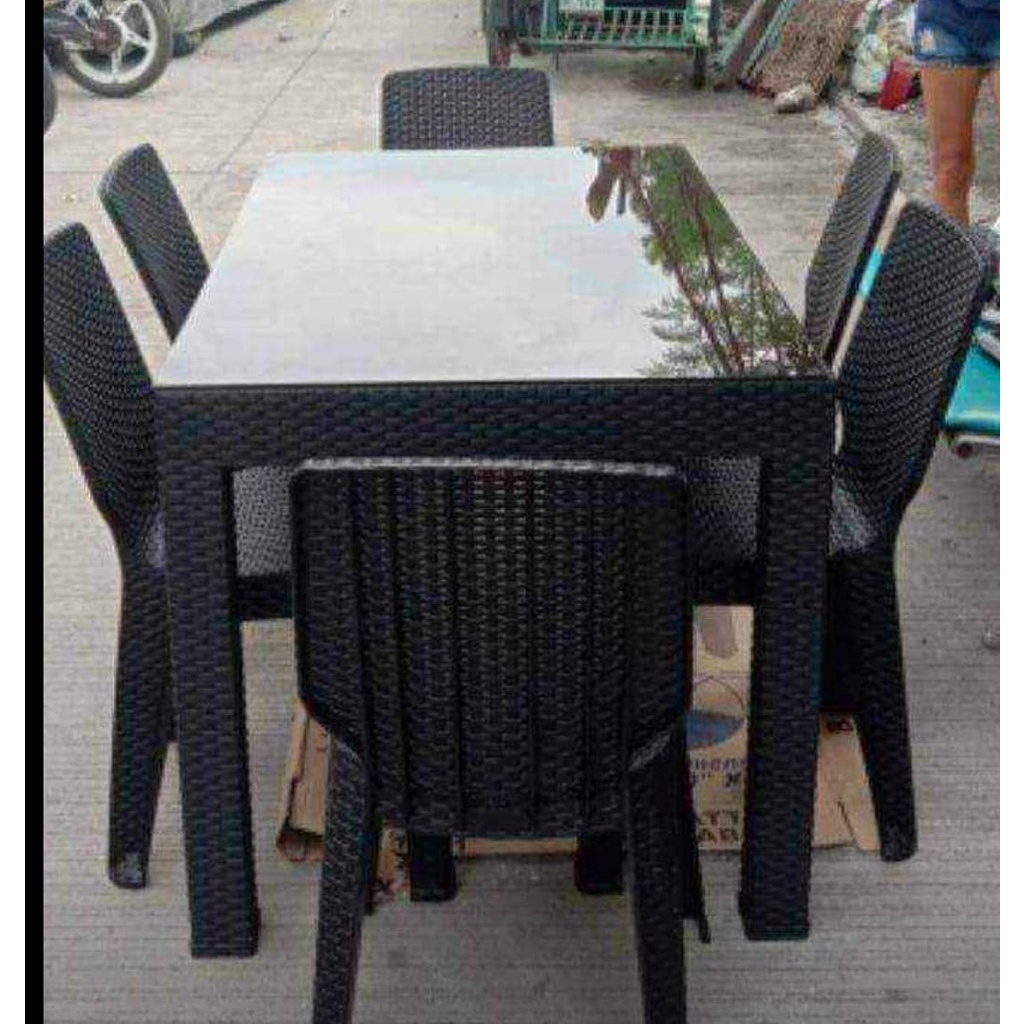 Plastic rattan dining online table