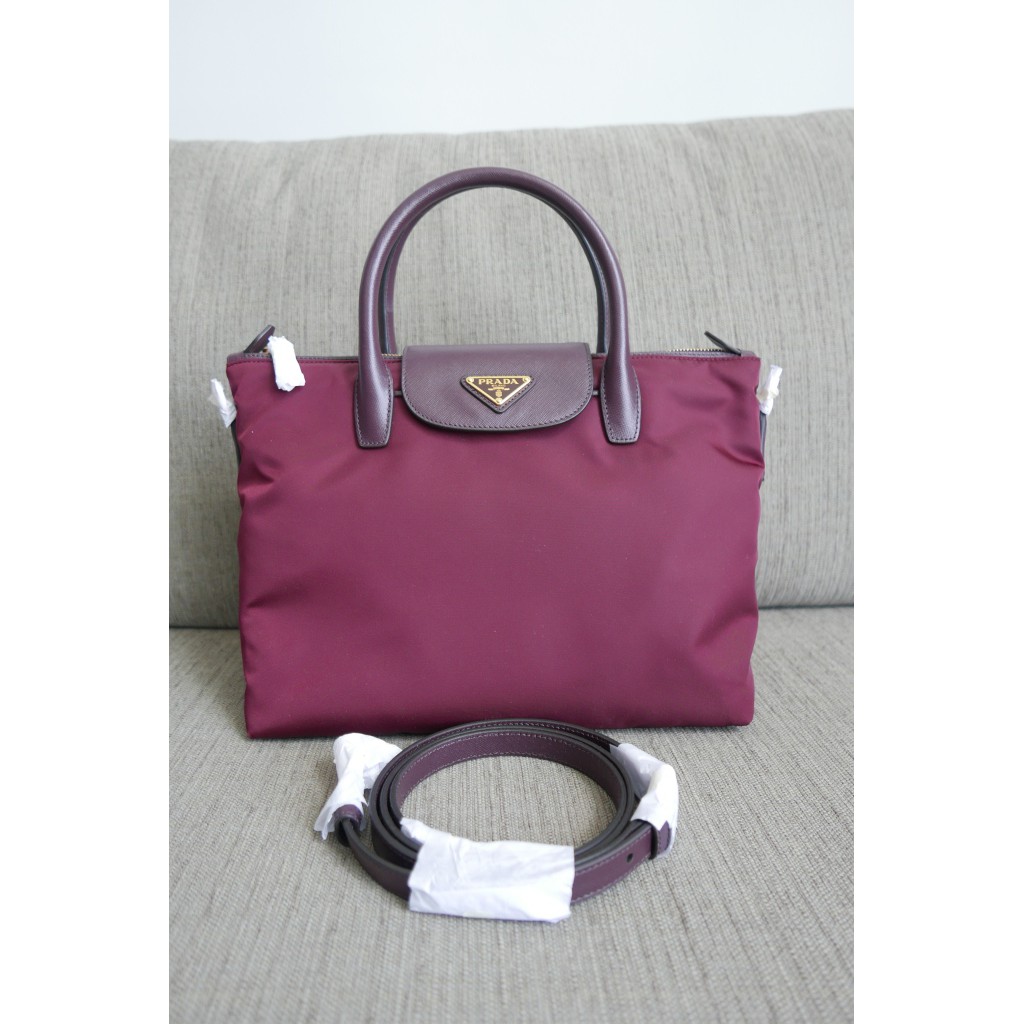 Authentic Prada Tessuto Saffiano BN2106 Granato Maroon Shopee