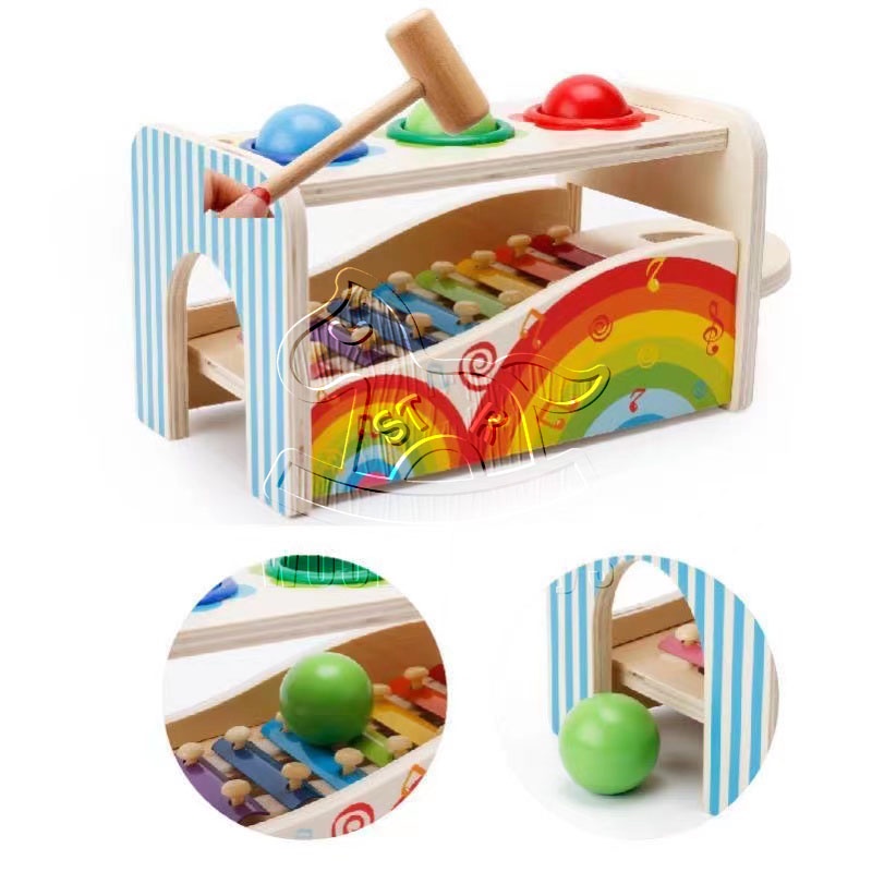 Wooden Hammer and Ball Toy and Xylophone Set Mallet and Pegs Pound and Tap Toys and Xylophone Toy