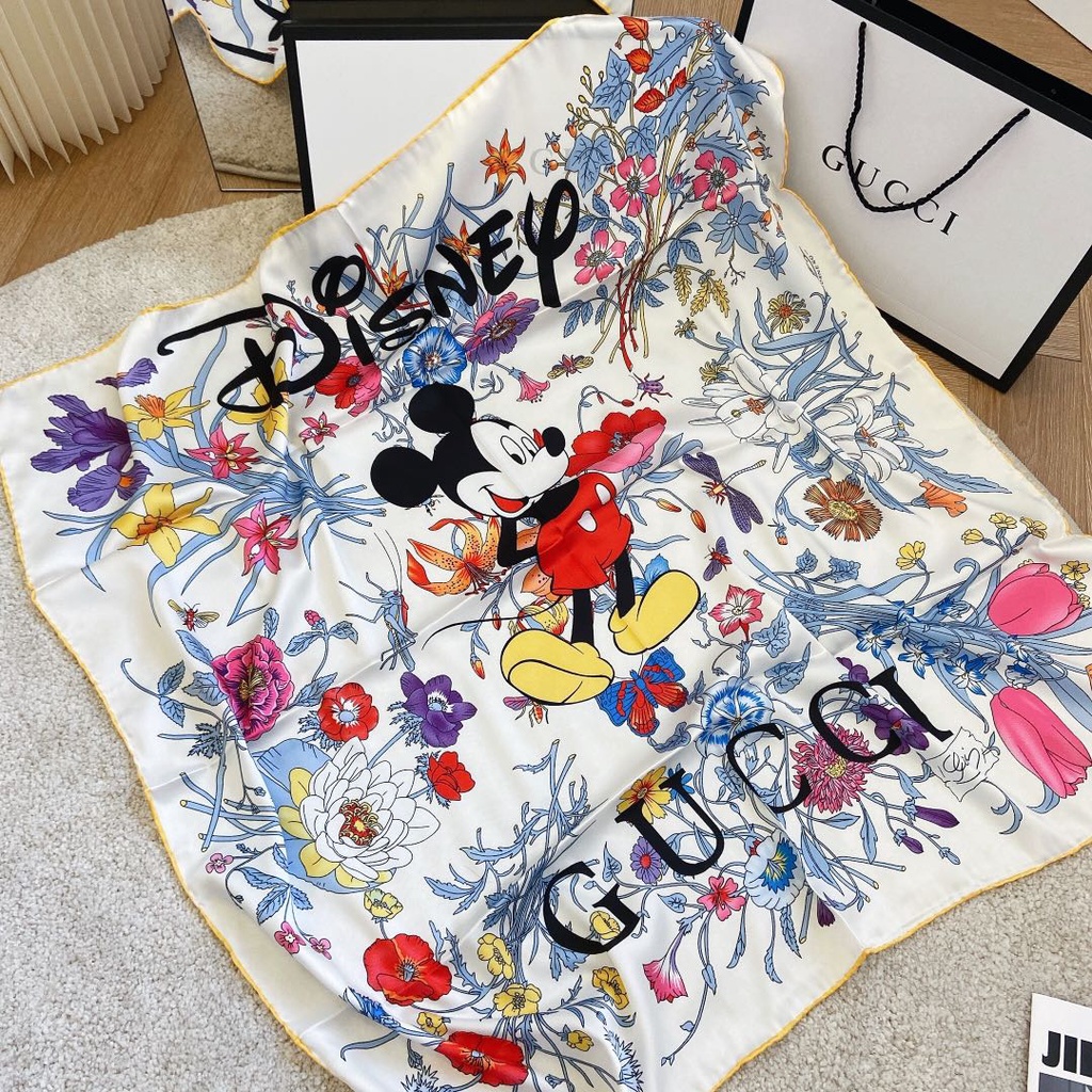 Brand Silk Square Scarf Scarves for Women Mickey Mouse Pattern