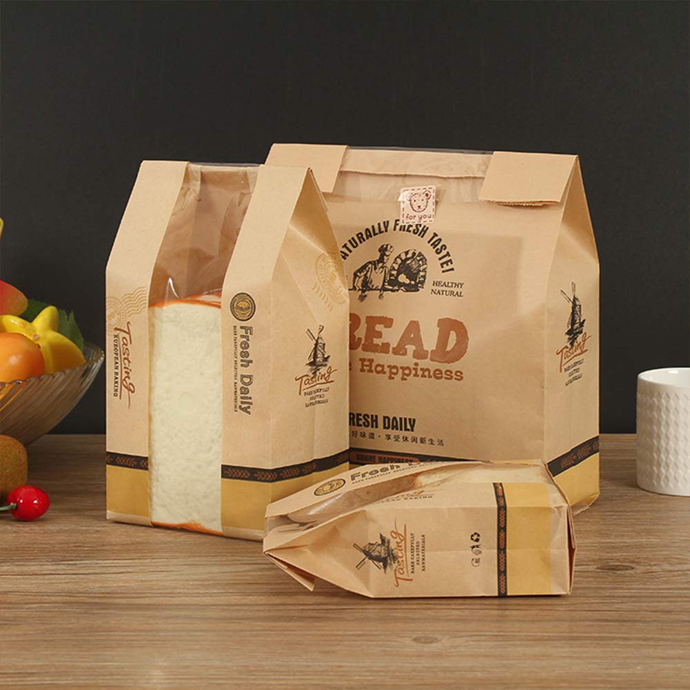 Food packing bag kraft paper toast bread bag breakfast packaging paper ...