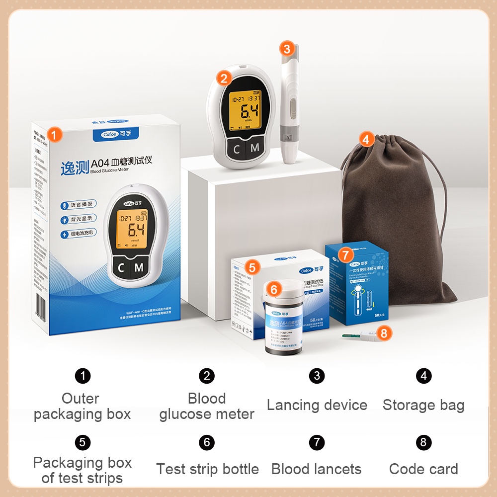【USB Rechargeable】Cofoe Blood Glucose Meter Glucometer with 50pcs Test ...