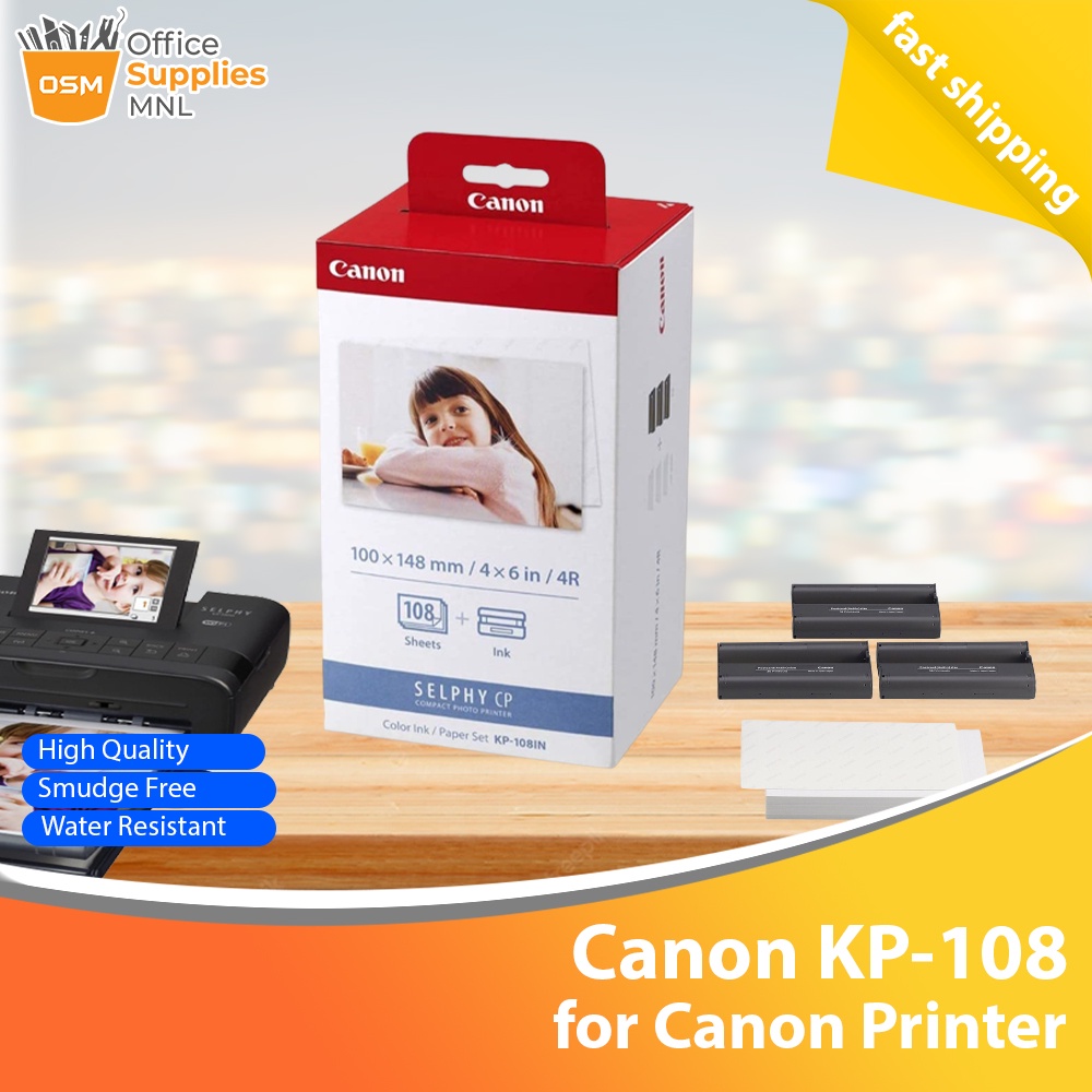 Ink & Photo Paper Compatible Canon Selphy CP1300 CP1500 CP1200 Printer  KP-108IN 10x15cm 6' x4' 108 Sheets 3 Colour Ink Cassette