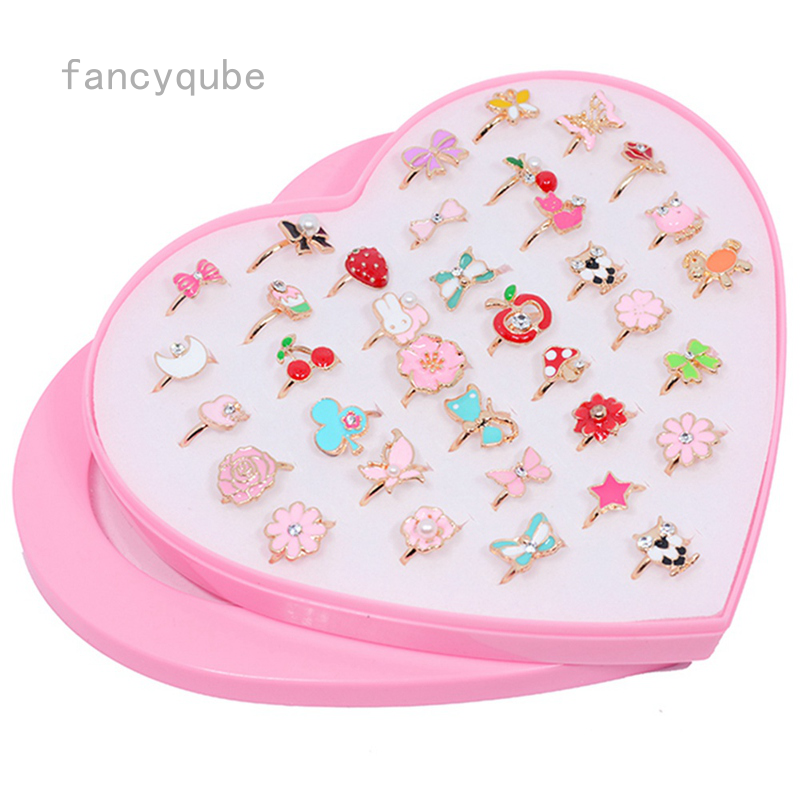 10 Pcs/Set Cartoon Children Rings Flower Animal Adjustable Alloy Kids ...