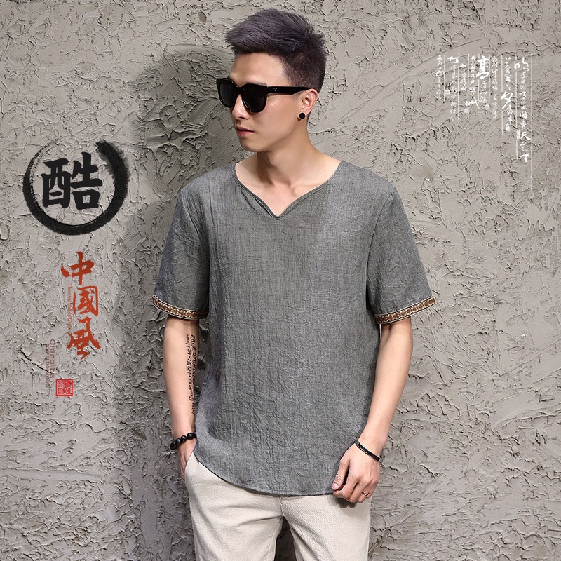 Plus Size T-shirt Loose Men Short Sleeve Retro T Shirts Chinese Style ...