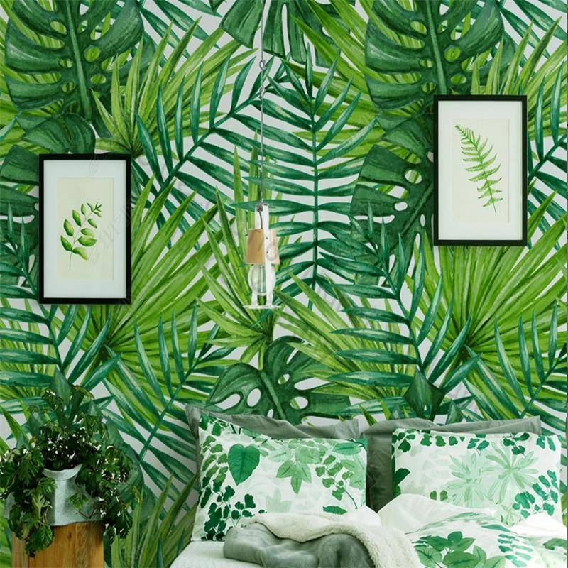 Custom Tropical plants leaves green branches wallpaper for home decor