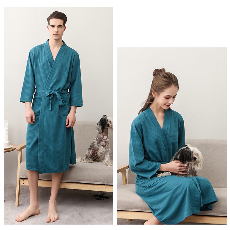 Bathrobe Women/Men Waffle Kimono Bathrobe Unisex Sleepwear Spa Robe