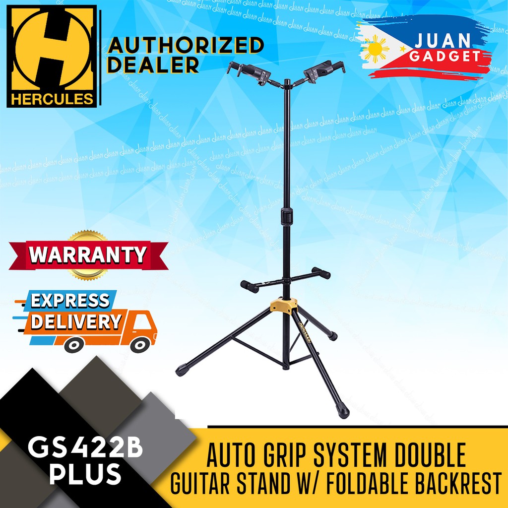 Hercules Stands GS422B PLUS Dual Guitar Stand with Auto Grip System and  Foldable Yoke