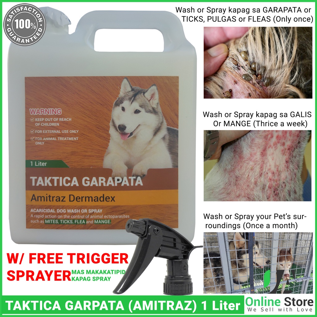 Amitraz Dermadex TAKTICA GARAPATA Medication Dogs Spray 1 Liter w FREE Trigger Sprayer Anti Tick