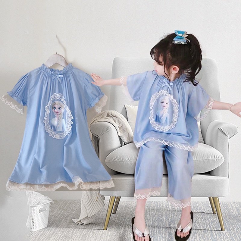 Girls DRESS Suits ELSA FROZEN Girls Nightgown Negligee Pajama Kids ...