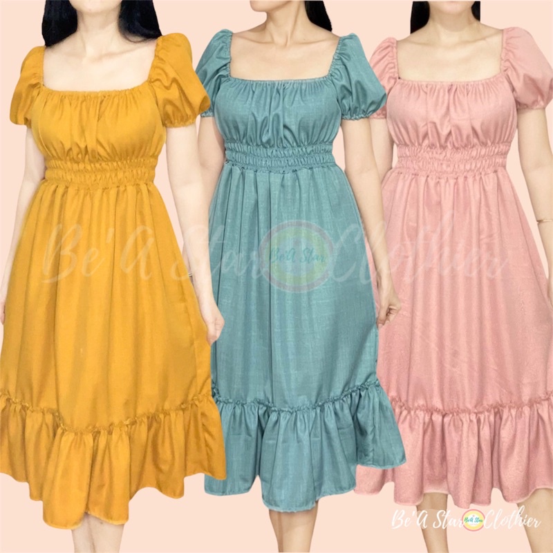 BeAStar-Ofelia Dress/puff sleeves/smocked waist | Shopee Philippines