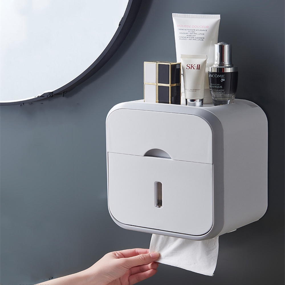 Punch Free Roll Tissue Paper Holder Box,Wall Mounted Bathroom Tissue ...