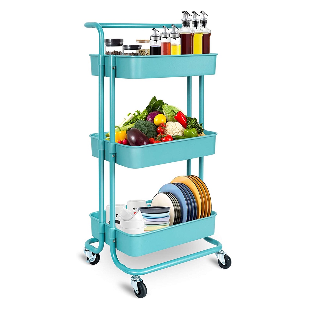 Marvelous Heavy Duty Multifunctional 3-Tier (BLUE) Rolling Trolley ...