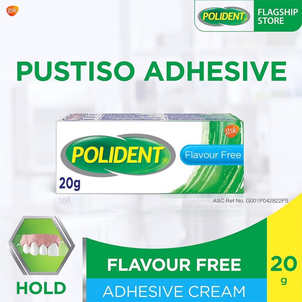 Polident Denture Adhesive Cream FlavorFree 20g up to 12hr Strong