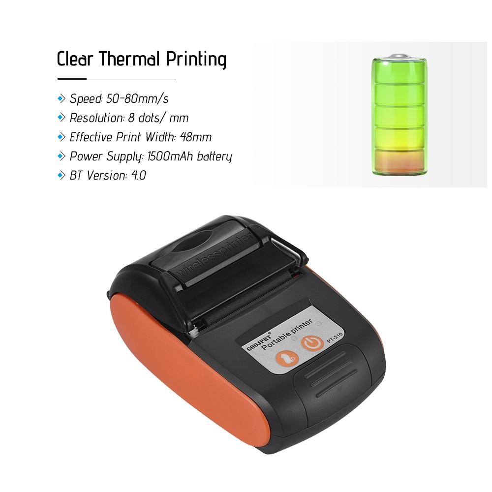 PT-210 Portable Bluetooth Thermal Printer Handheld 58mm Receipt Printer ...