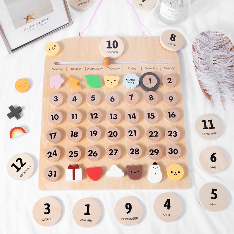 Children Wooden Calendar Toy Digital Time Cognitive Toy Number Puzzle ...