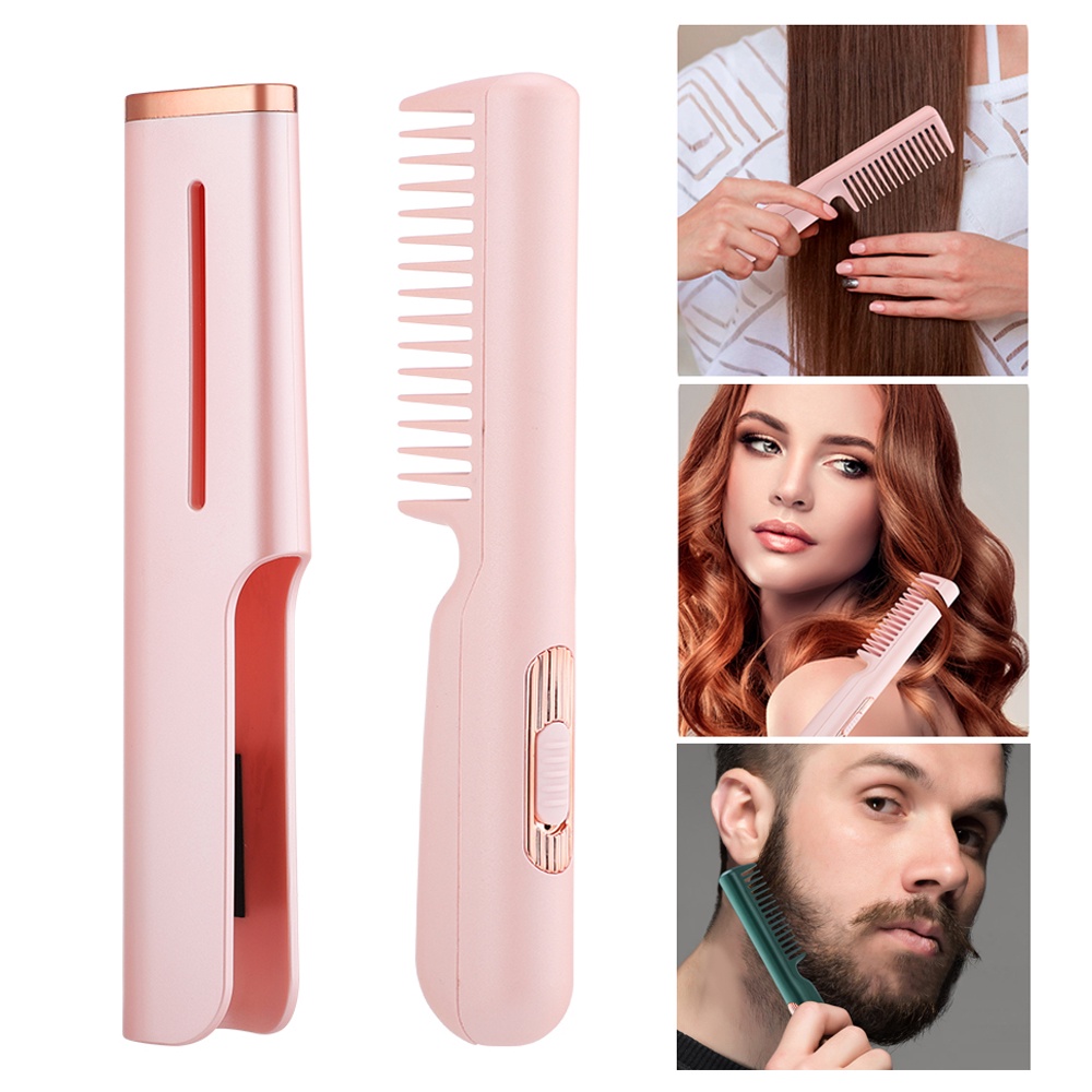 Upgraded Wireless Cordless Portable Rechargeable Women Hair Straightening Curling Brush USB Anti scald Electric Heated Men Beard Straightener Comb Hairbrush Shopee Philippines