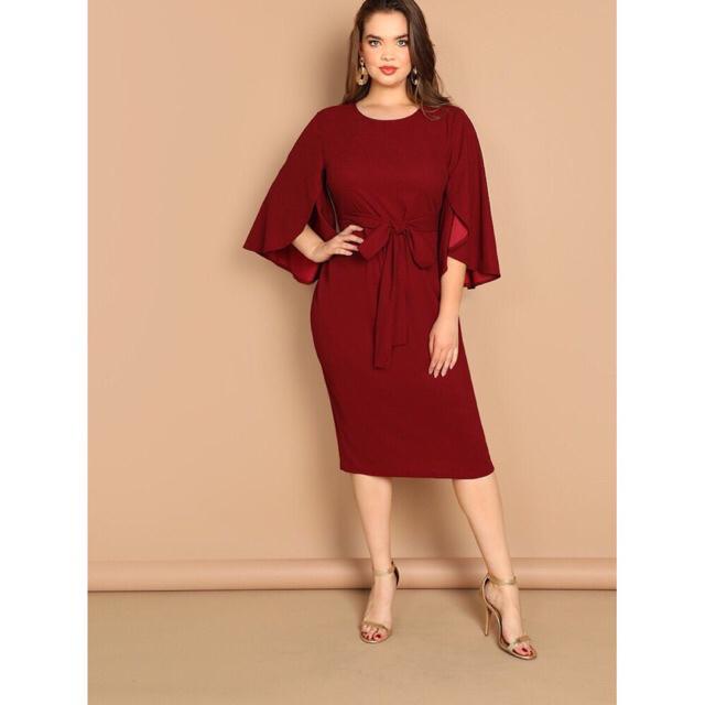 Y157 Uyua Belted Big Sleeve Plain Plus Size Dress | Shopee Philippines