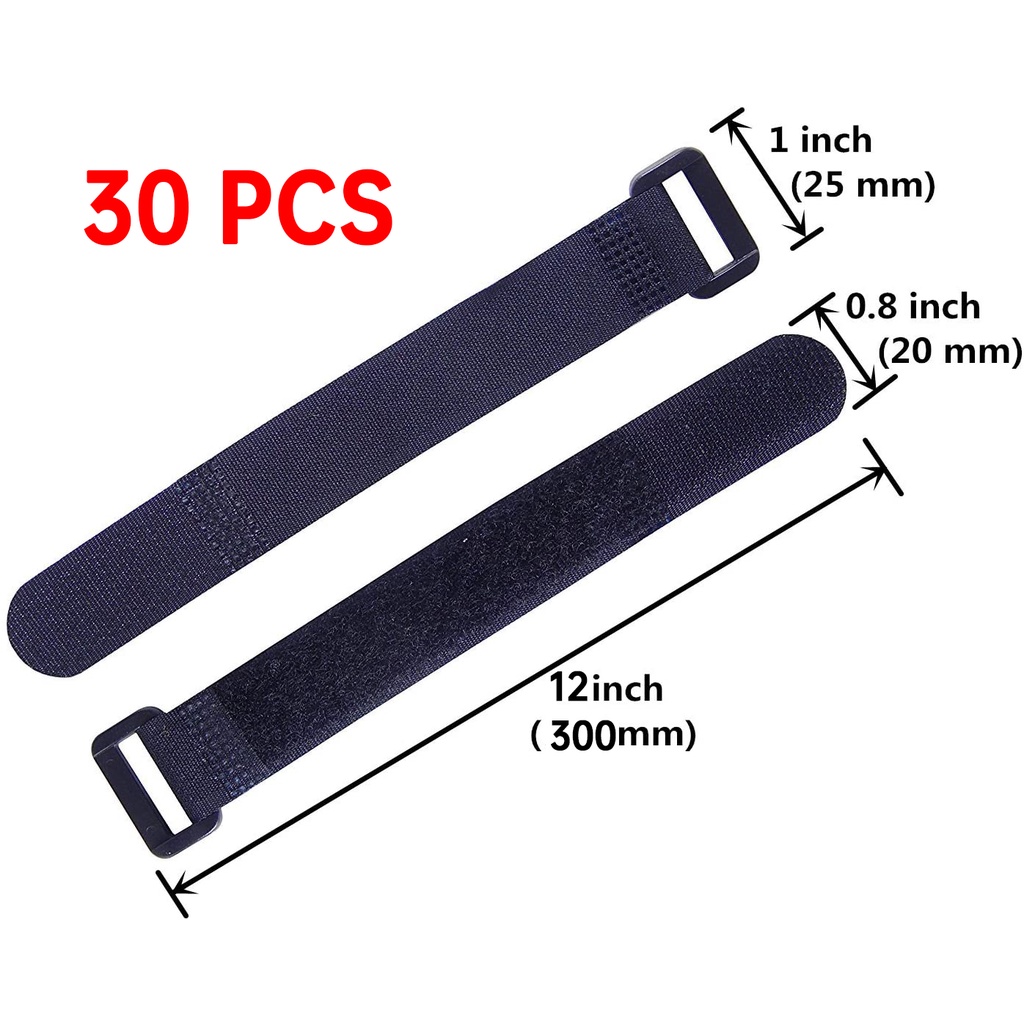 30Pcs Reusable Fastening Cable Straps with Buckle Variety Sizes Multi
