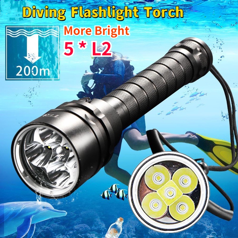 10000 Lumens Diving led Torch 5xL2 Dive Torch Underwater 200M outdoor