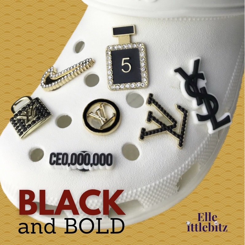 𝐄𝐋𝐋𝐄 Black and Bold ‼️NON-TARNISH‼️ Designer Metal Jibbitz