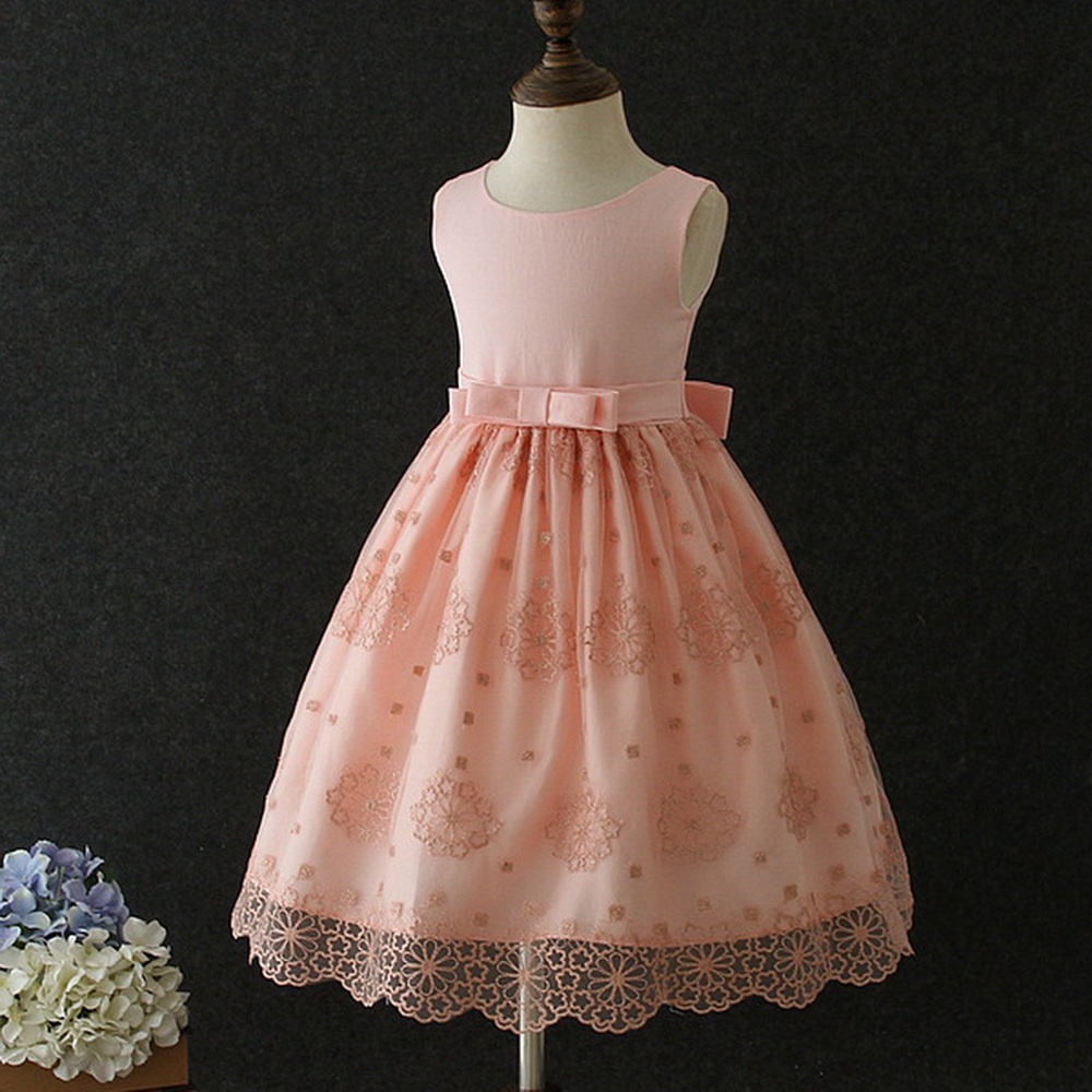 Children Embroidery Lace Dress Clothes Orange Baby Girls Prom Gown Party Dresses Kids Sleeveless