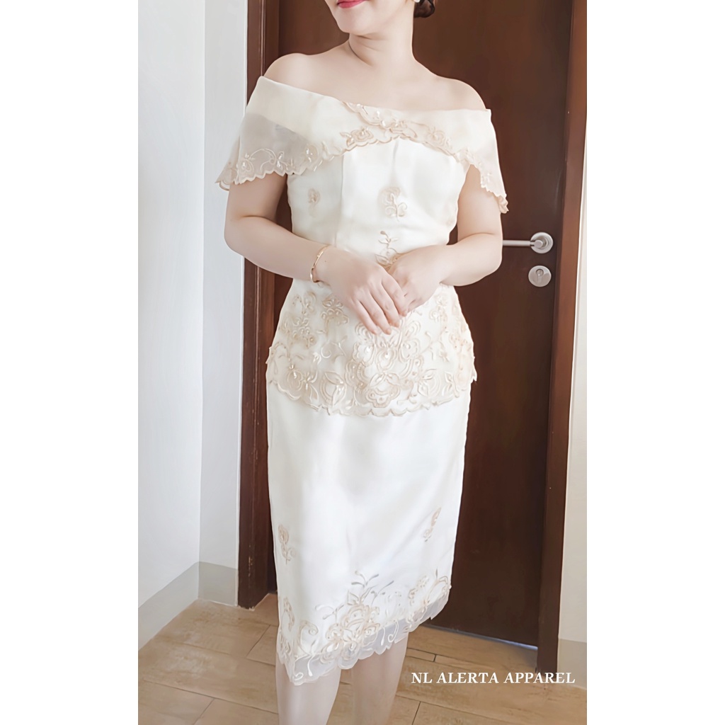 MODERN BARONG FILIPINIANA HIGH QUALITY KULTURA OFF SHOULDER DRESS FOR WOMEN