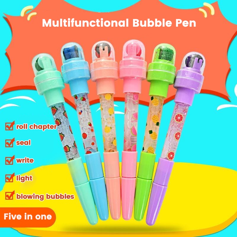  DENGWANG Magic Blowing Ballpoint Pen for Kids, 5 In1  Multifunctional Cartoon Seal Bubble Ballpoint Pen, Funny Magic Bubble Stamp  Ballpoint Pen, Funny Magic Bubble Pens (6PCS-B) : Office Products