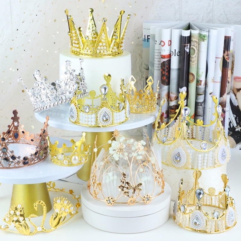 crown topper cake decoration cake topper tiara topper gold silver pearl