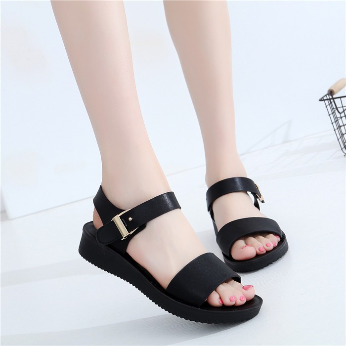 Summer new simple soft bottom wild flat heel women's shoes non-slip black  flat casual sandals for